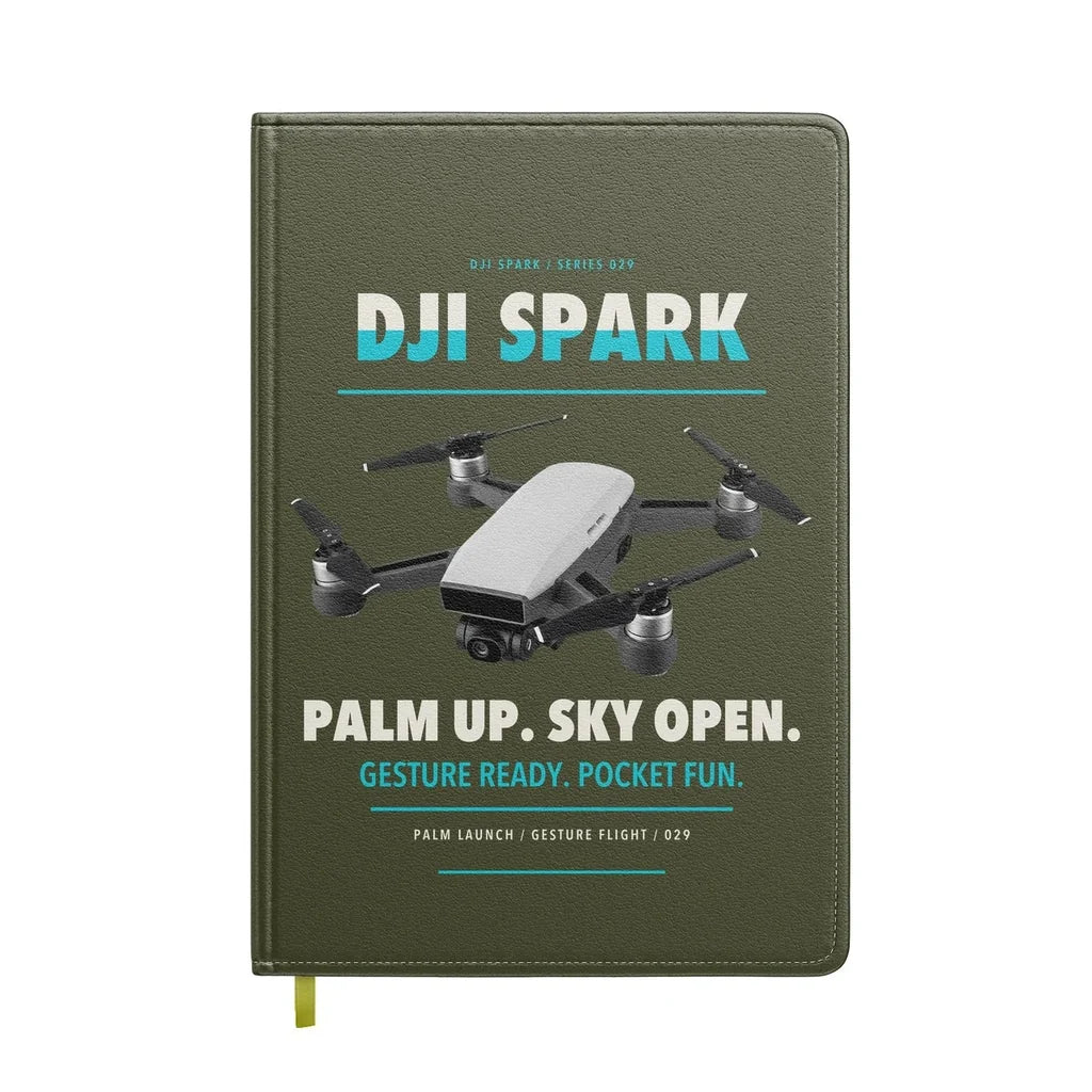 DJI Spark design on green army notebook