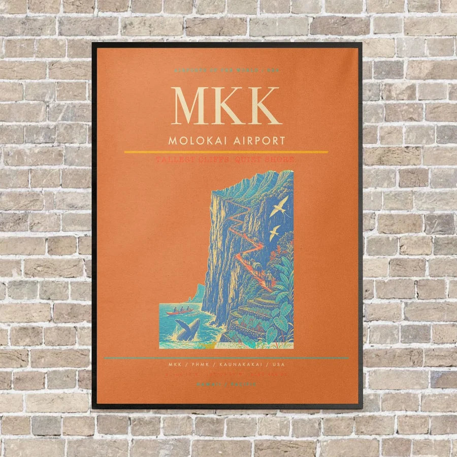 Molokai Airport MKK vertical canvas print - framed - orange background