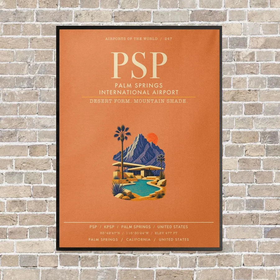 Palm Springs International Airport PSP vertical canvas print - framed - orange background