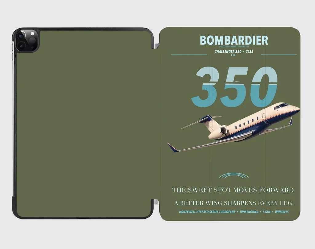 Bombardier Challenger 350 design on green army ipad tablet case