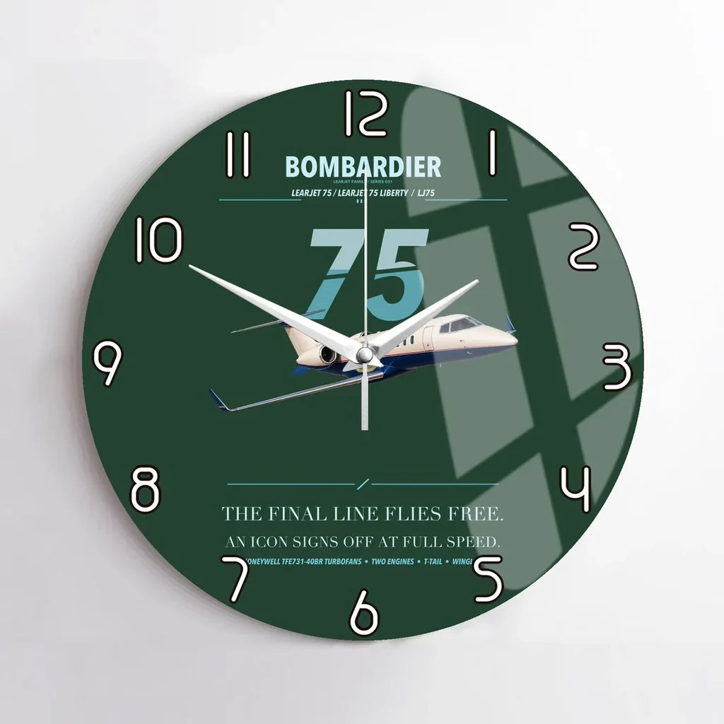 Bombardier Learjet 75 Liberty design on dark green no frame wall clock