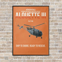 Thumbnail for Aérospatiale SA 316B Alouette III vertical canvas print - framed - orange background