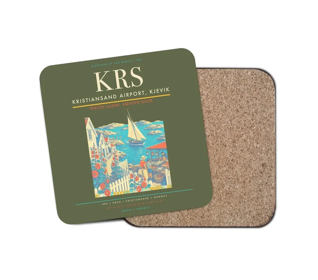 Kristiansand Airport, Kjevik (KRS) design on green army 1 piece coaster