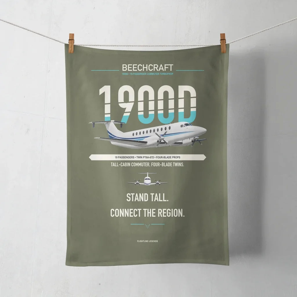 Beechcraft 1900D design on green army towel