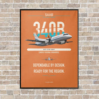 Thumbnail for Saab 340B vertical canvas print - framed - orange background
