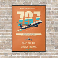 Thumbnail for Boeing 787-9 Dreamliner vertical canvas print - framed - orange background