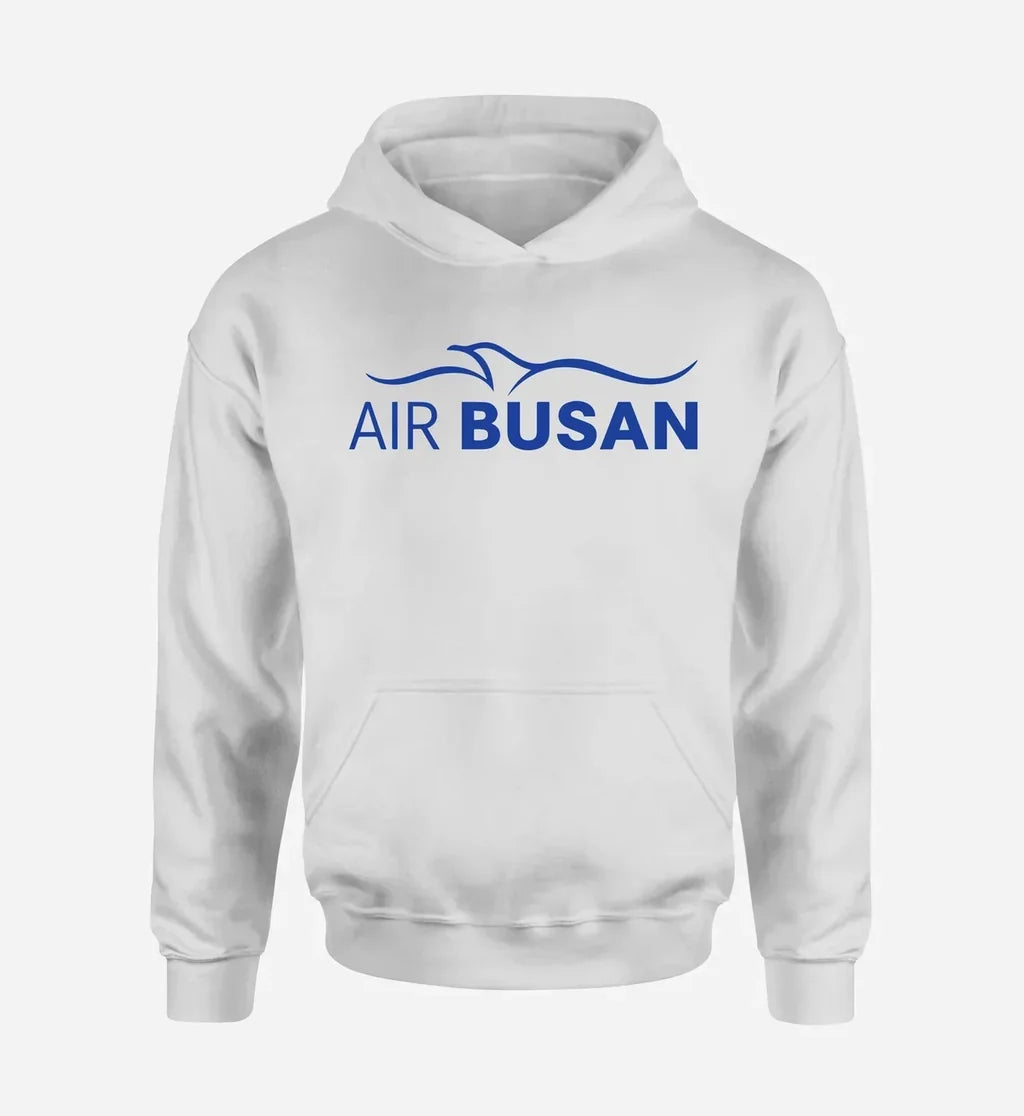 Air Busan logo printed on white hoodie