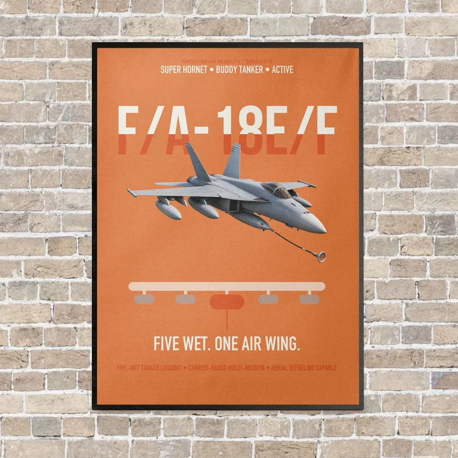 F A-18E F Buddy Tanker vertical canvas print - framed - orange background