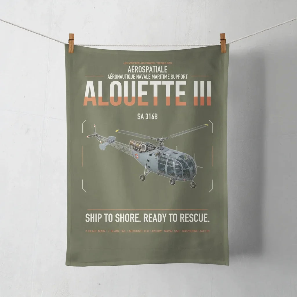 Aérospatiale SA 316B Alouette III design on green army towel
