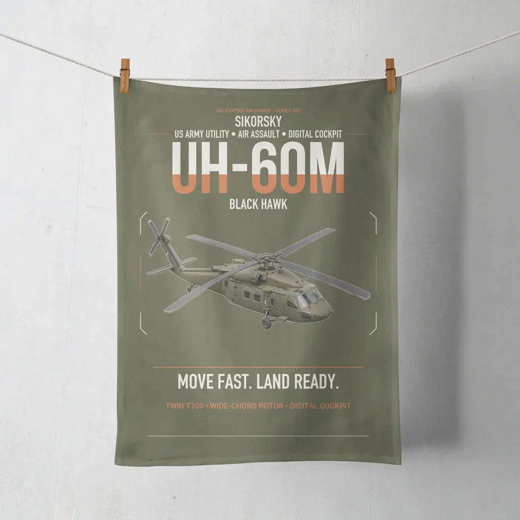 Sikorsky UH-60M Black Hawk design on green army towel