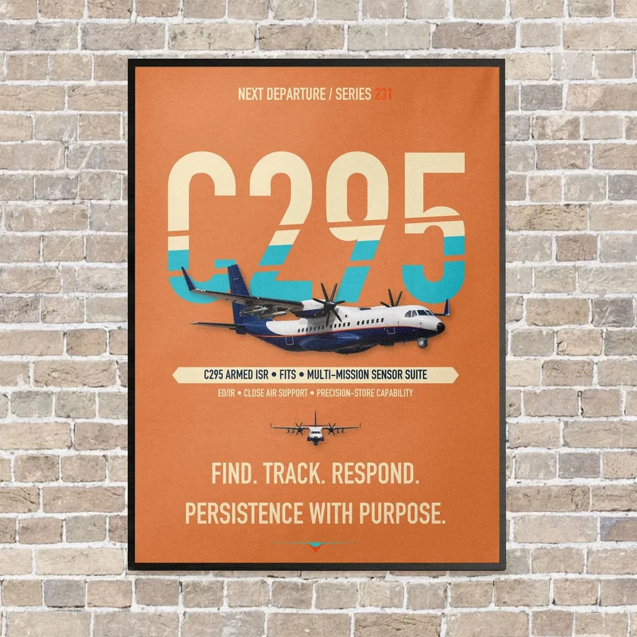 Airbus C295 Armed ISR vertical canvas print - framed - orange background