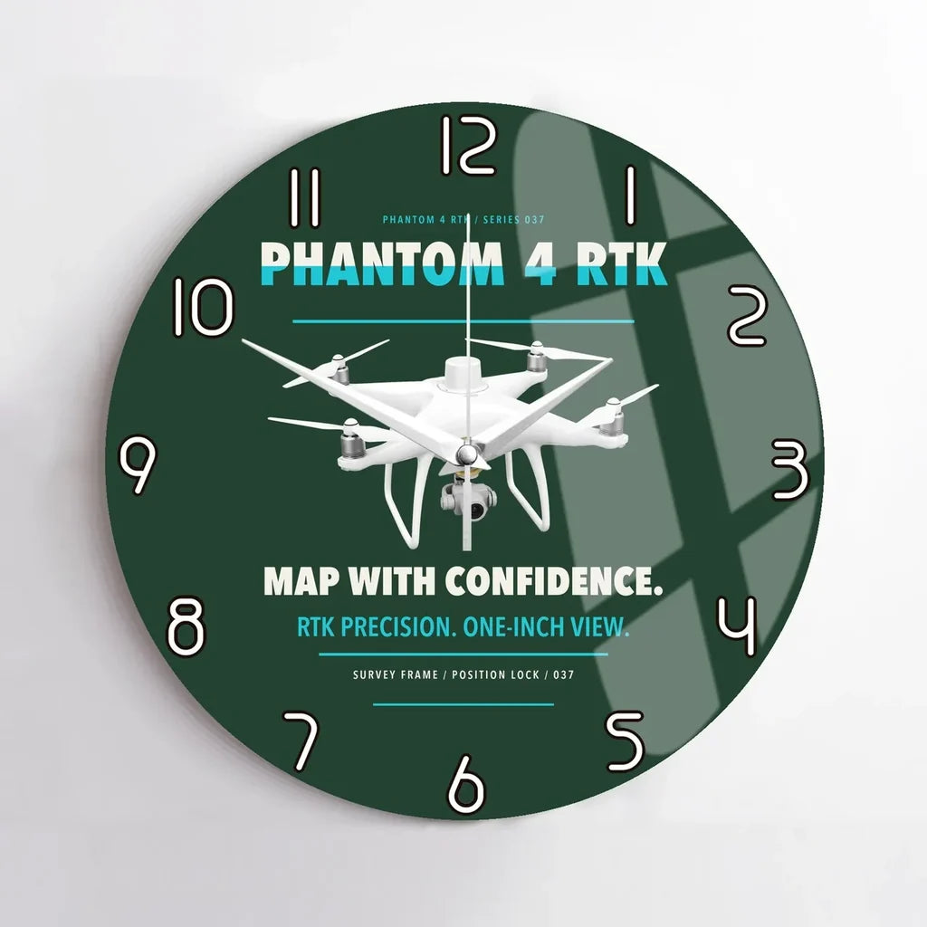 DJI Phantom 4 RTK design on dark green no frame wall clock