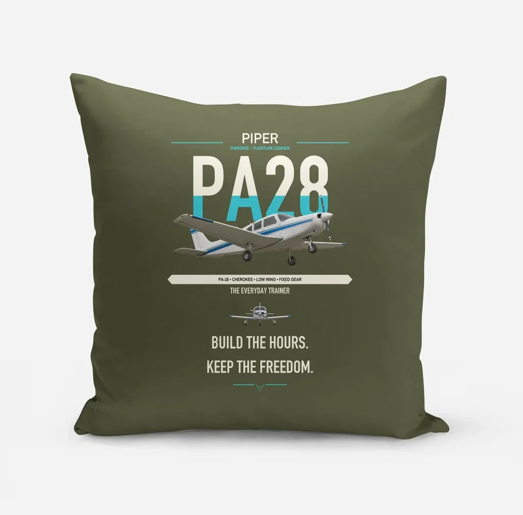 Piper PA-28 Cherokee design on green army pillow
