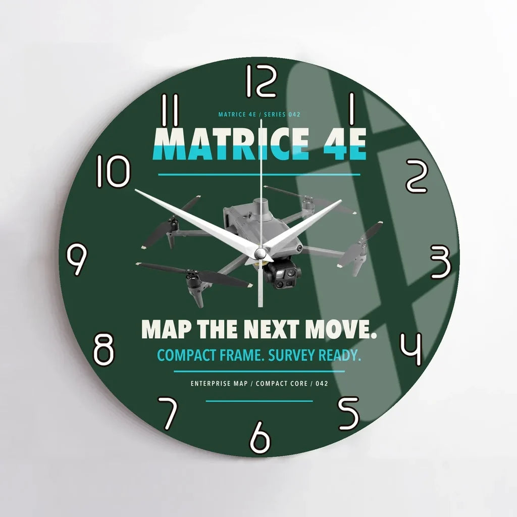 DJI Matrice 4E design on dark green no frame wall clock