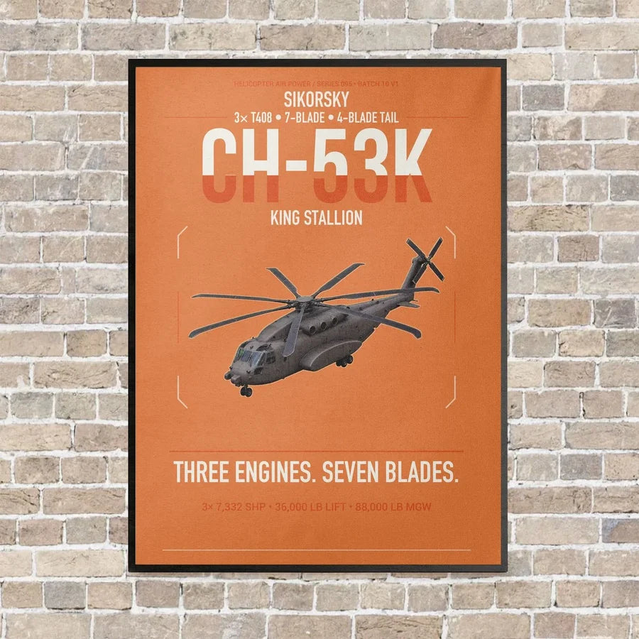 Sikorsky CH-53K King Stallion vertical canvas print - framed - orange background