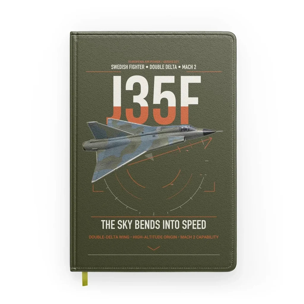 Saab J 35F Draken design on green army notebook