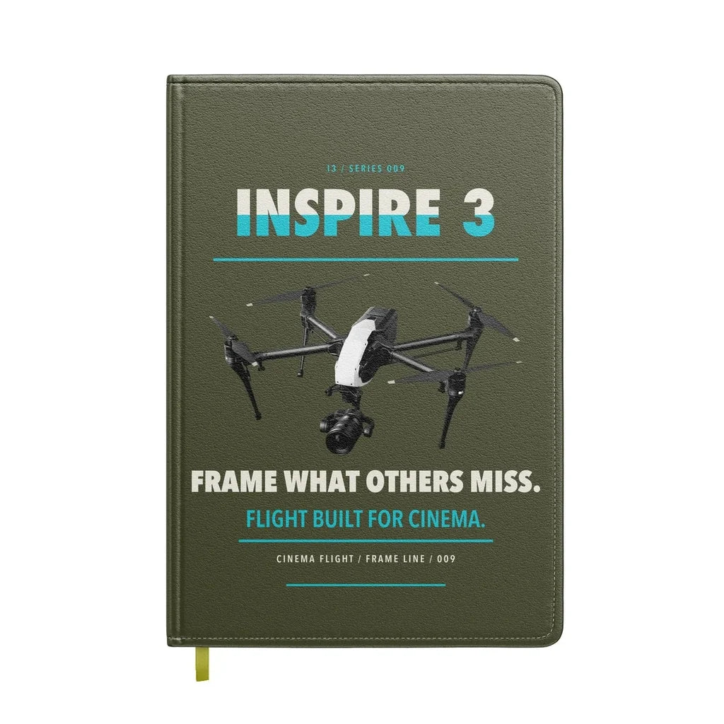 DJI Inspire 3 design on green army notebook