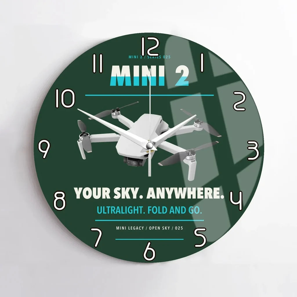 DJI Mini 2 design on dark green no frame wall clock