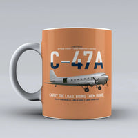 Thumbnail for C-47A Skytrain design on orange ceramic mug, double-side print