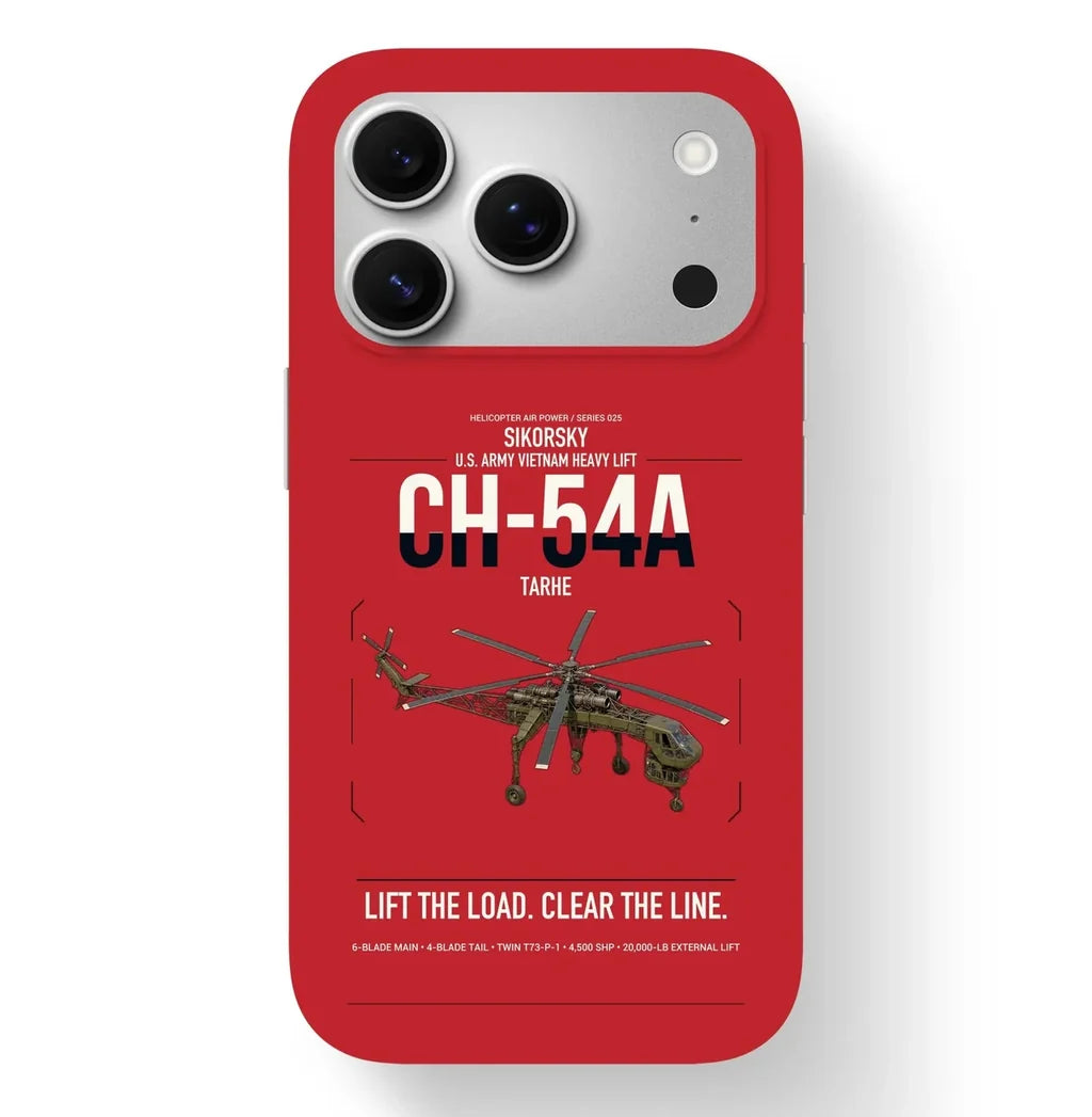Sikorsky CH-54A Tarhe design on red magsafe iphone case, for iPhone 17 Pro