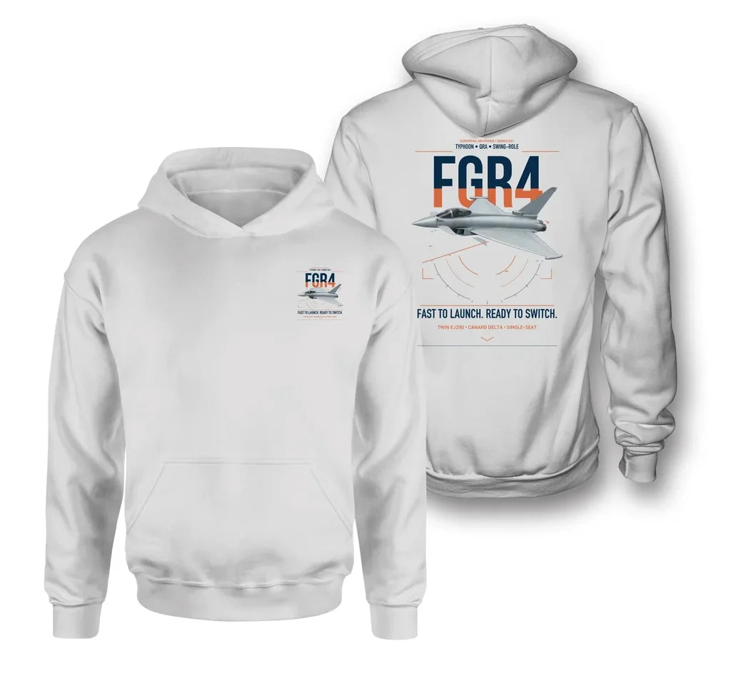 Eurofighter Typhoon FGR4 design on white double-side hoodie, double-side print