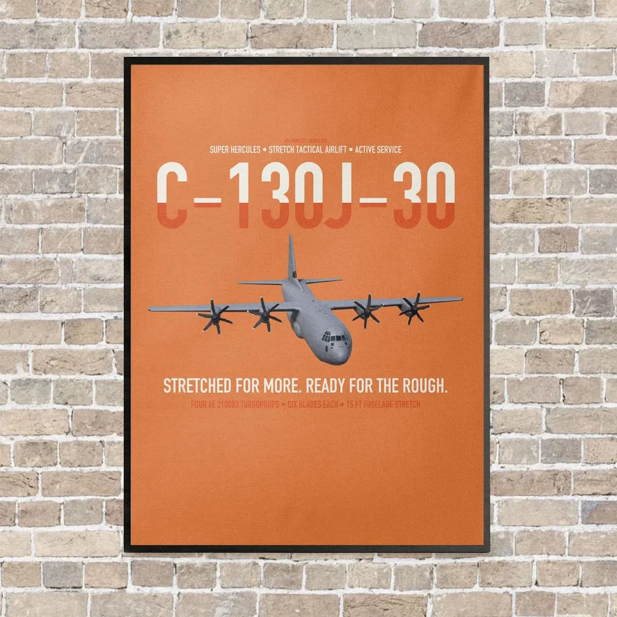 C-130J-30 Super Hercules vertical canvas print - framed - orange background