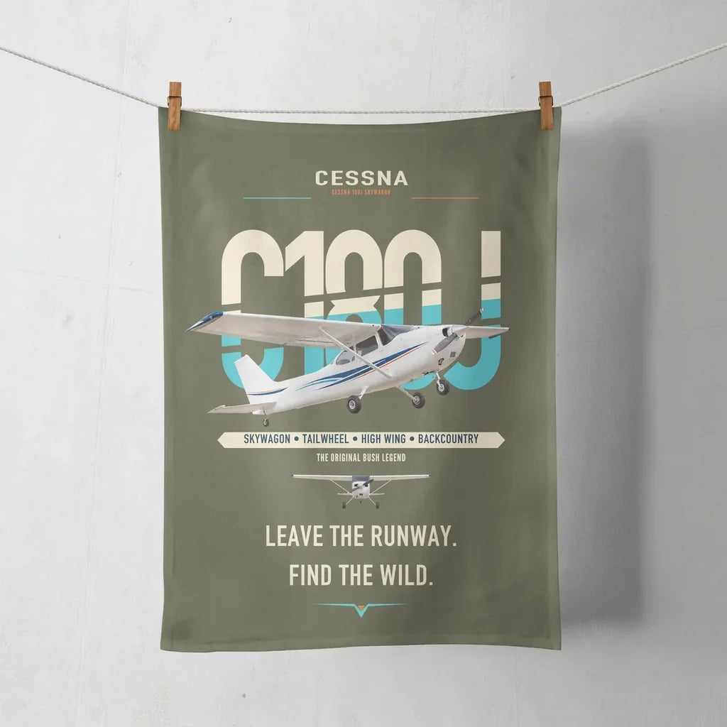 Cessna 180J Skywagon design on green army towel