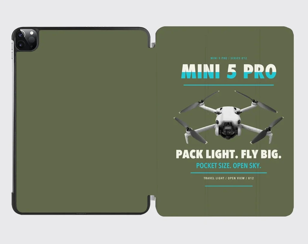 DJI Mini 5 Pro design on green army ipad tablet case