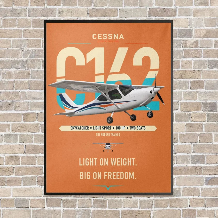 Cessna 162 Skycatcher vertical canvas print - framed - orange background