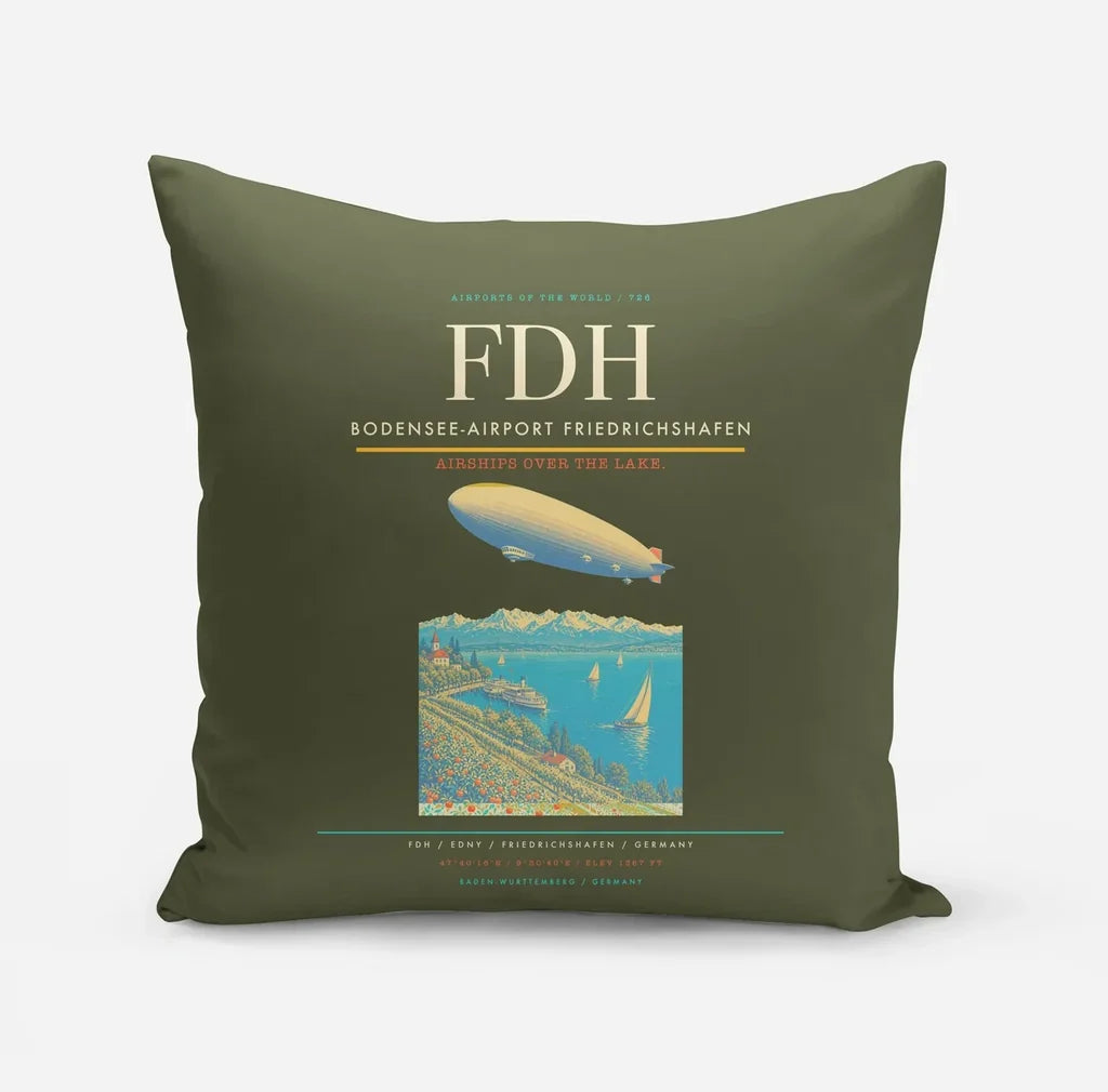 Bodensee-Airport Friedrichshafen (FDH) design on green army pillow