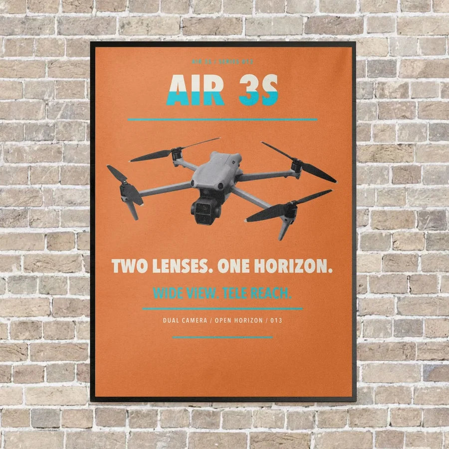 DJI Air 3S vertical canvas print - framed - orange background