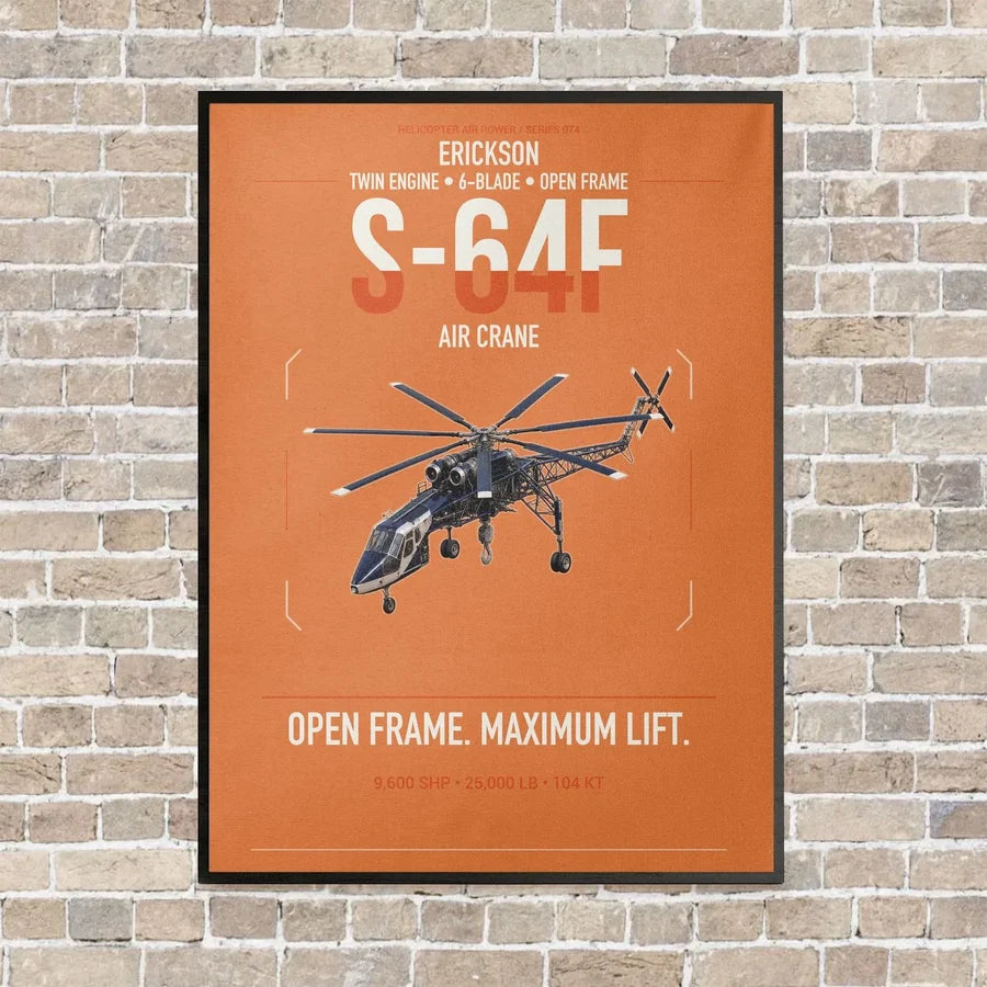 Erickson S-64F Air Crane vertical canvas print - framed - orange background