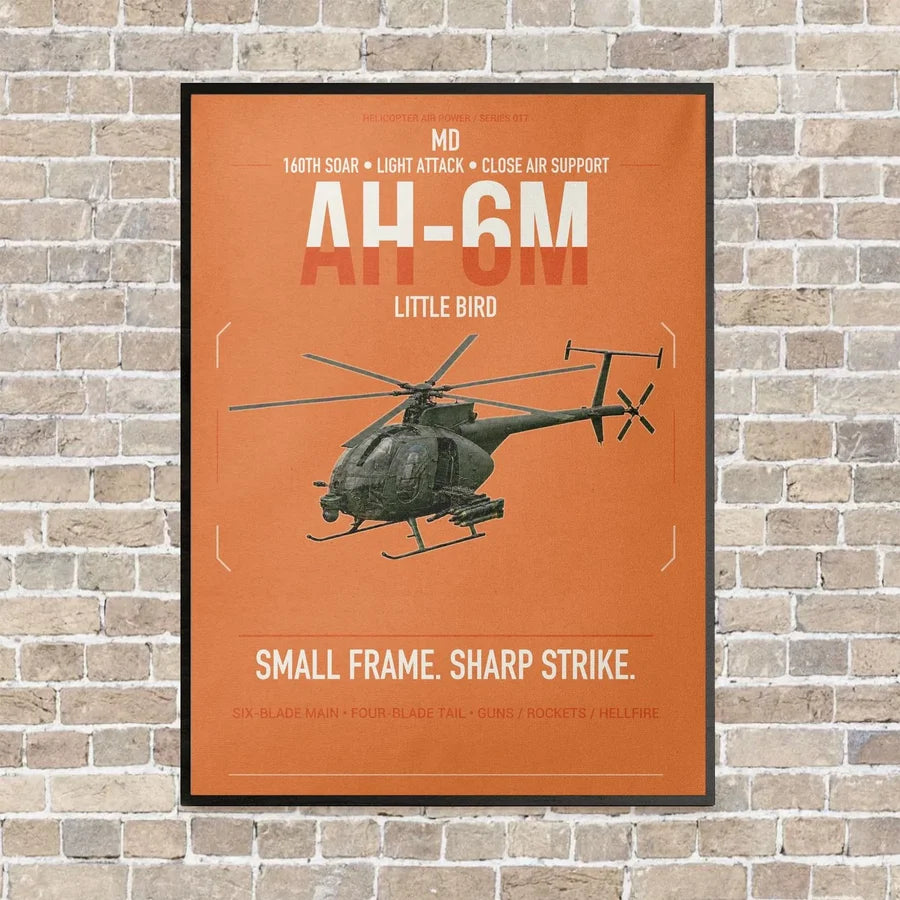 MD AH-6M Little Bird vertical canvas print - framed - orange background