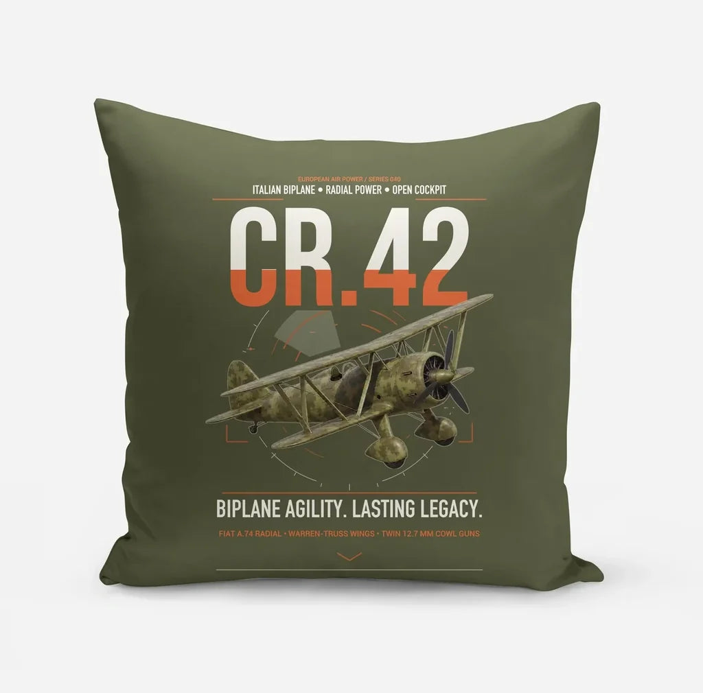 Fiat CR.42 Falco design on green army pillow