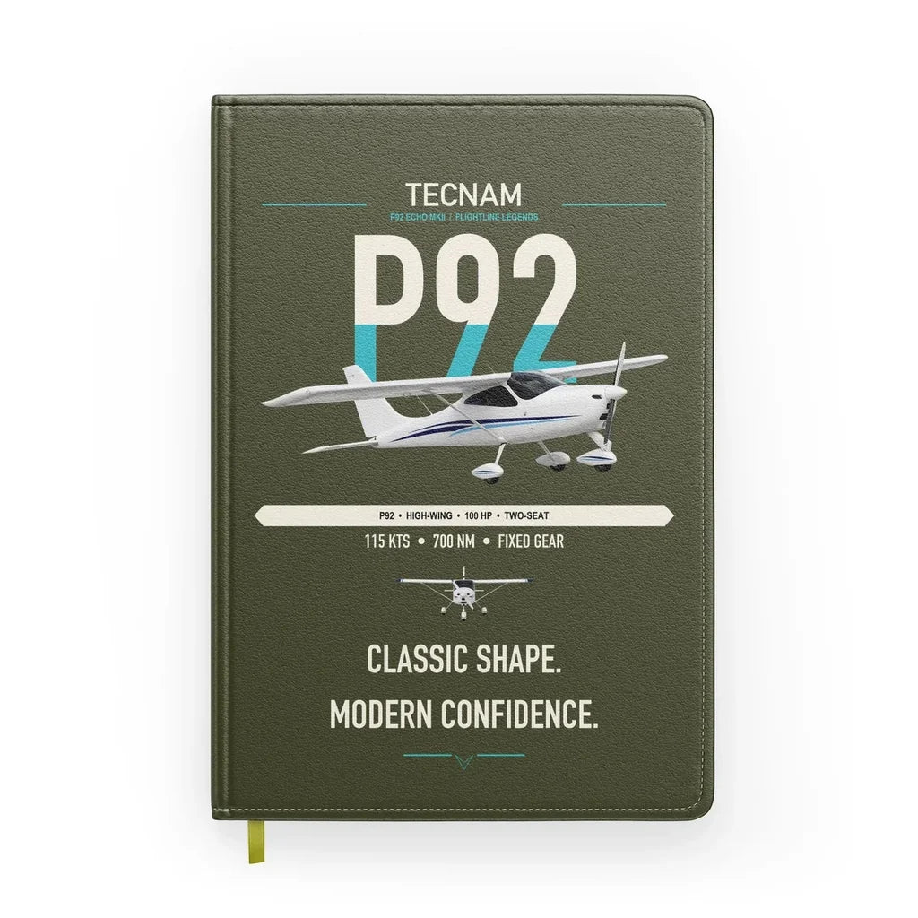 Tecnam P92 Echo MkII design on green army notebook