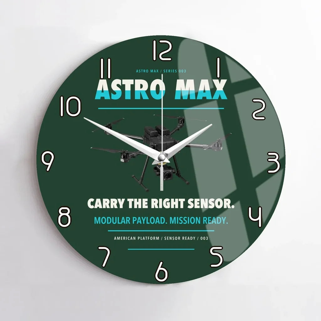 Freefly Astro Max design on dark green no frame wall clock