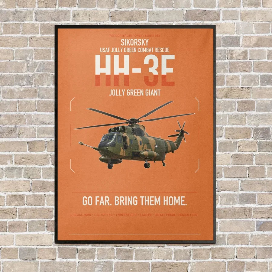 Sikorsky HH-3E Jolly Green Giant vertical canvas print - framed - orange background