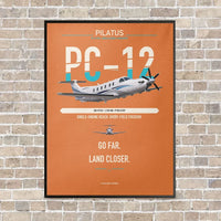 Thumbnail for Pilatus PC-12 PRO vertical canvas print - framed - orange background