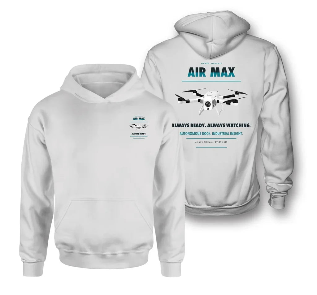 Percepto Air Max design on white hoodie