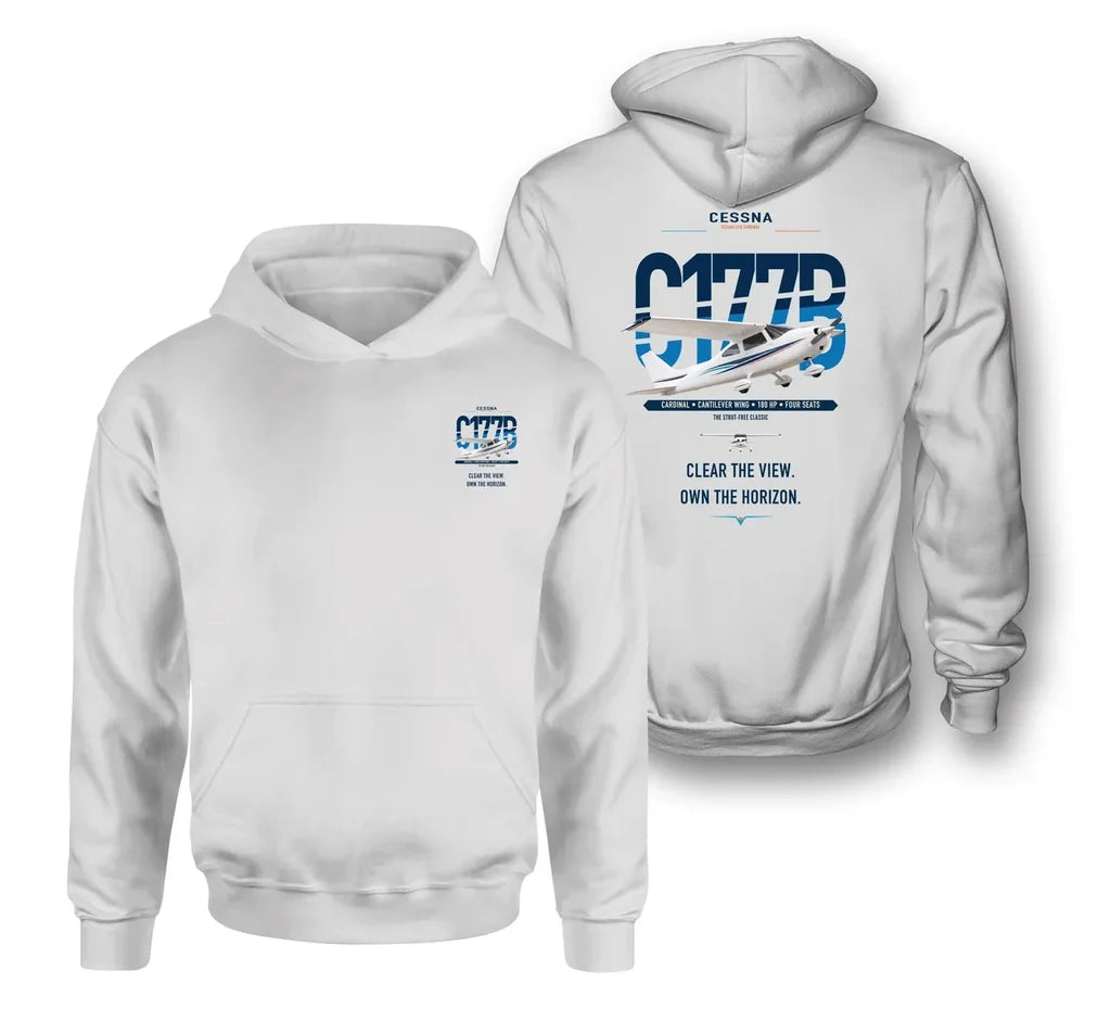 Cessna 177B Cardinal design on white double-side hoodie, double-side print