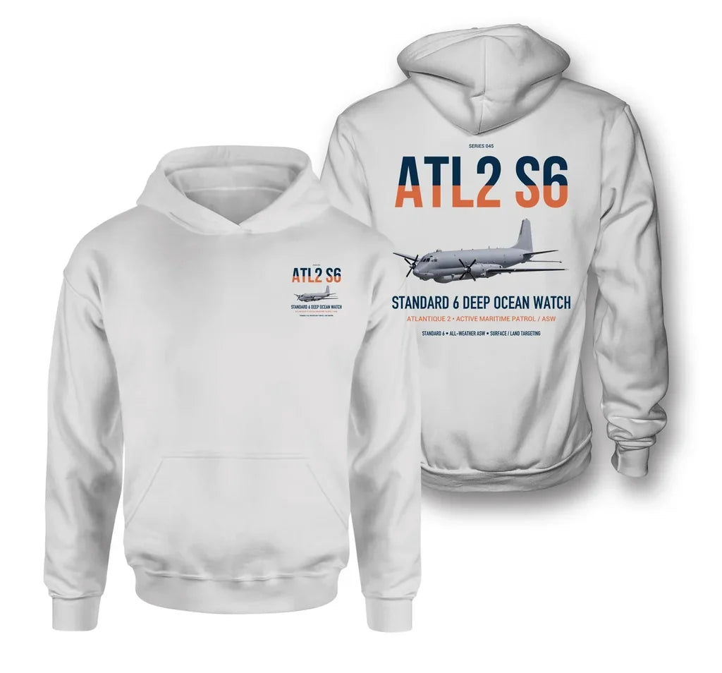 Atlantique 2 Standard 6 design on white double-side hoodie, double-side print