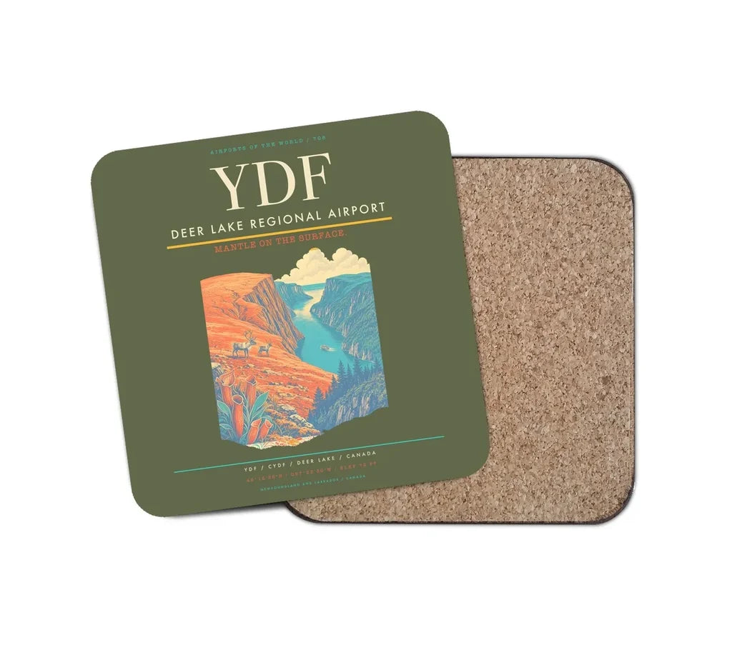 Deer Lake Regional Airport (YDF) design on green army 1 piece coaster