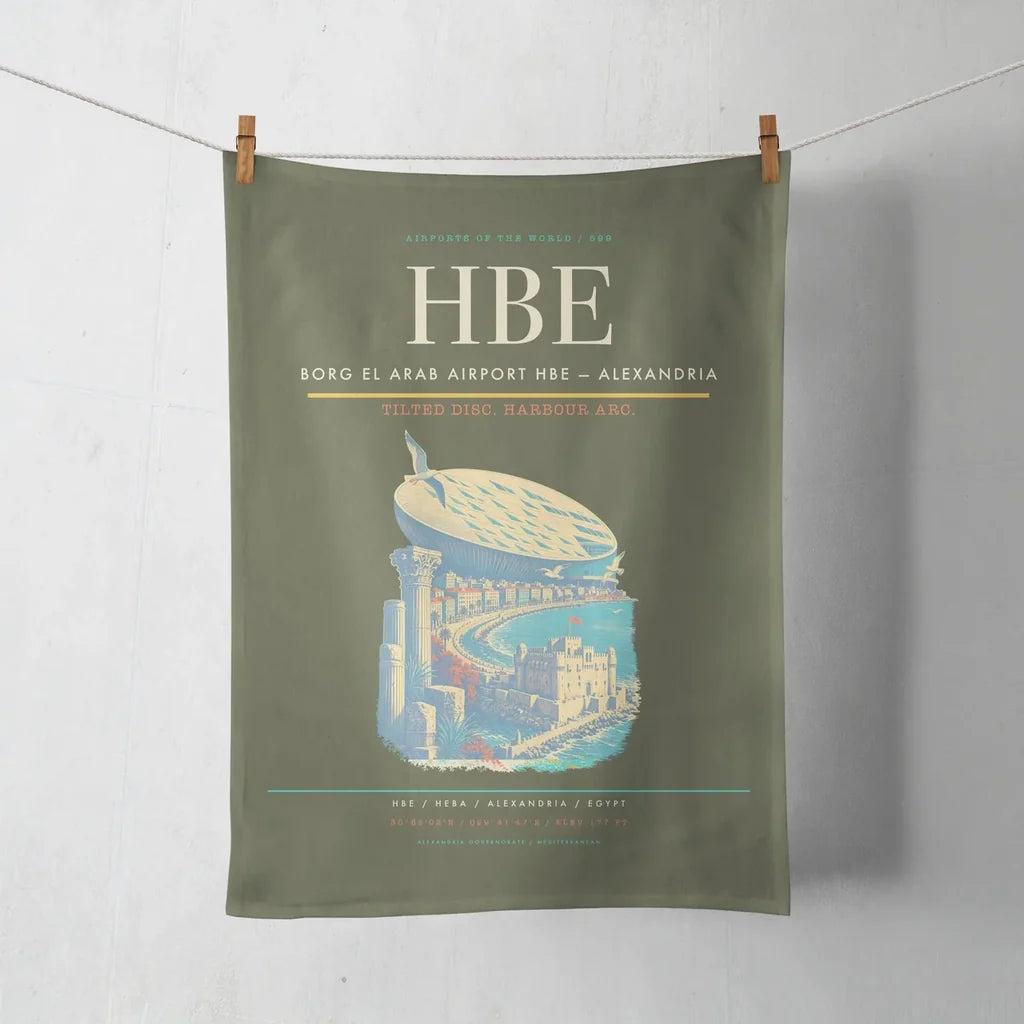 Borg El Arab Airport (HBE) design on green army towel