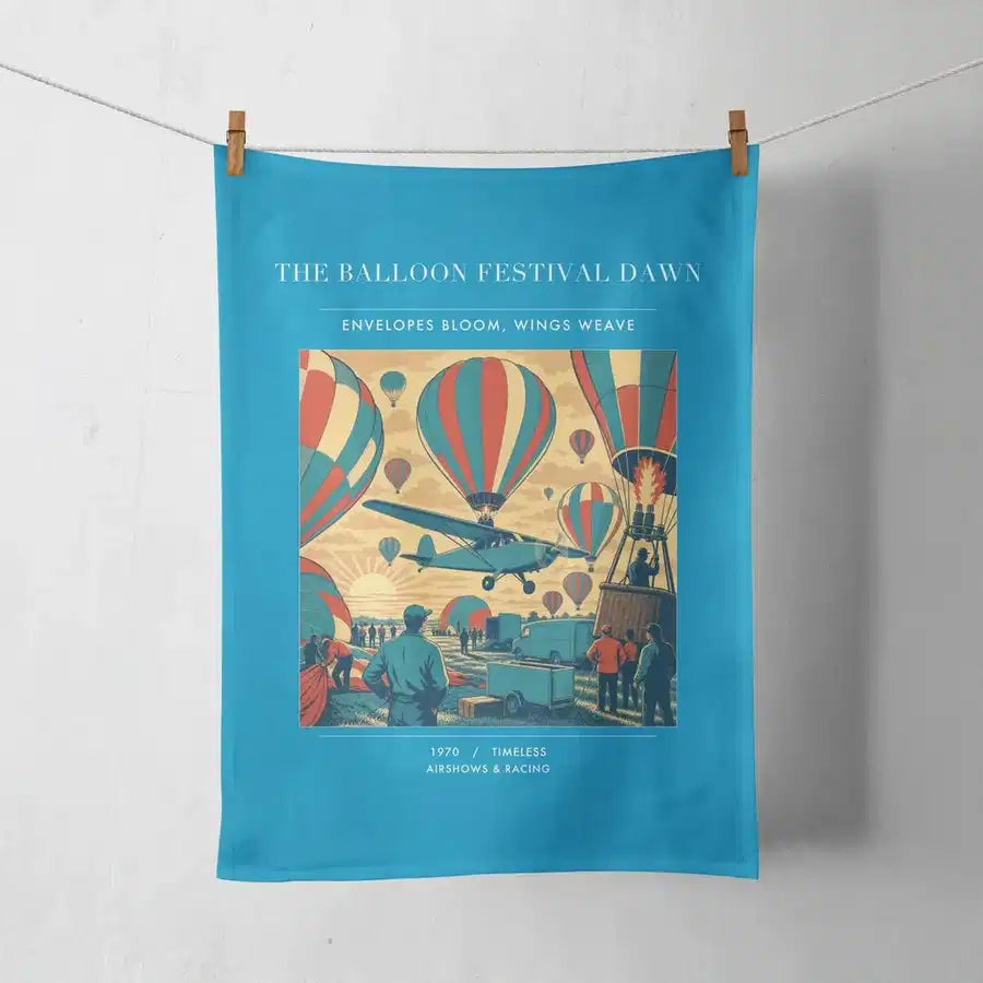 VINTAGE G4394 - The Balloon Festival Dawn - Designed Towels design on turquoise