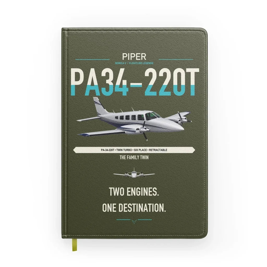 Piper PA-34-220T Seneca V design on green army notebook