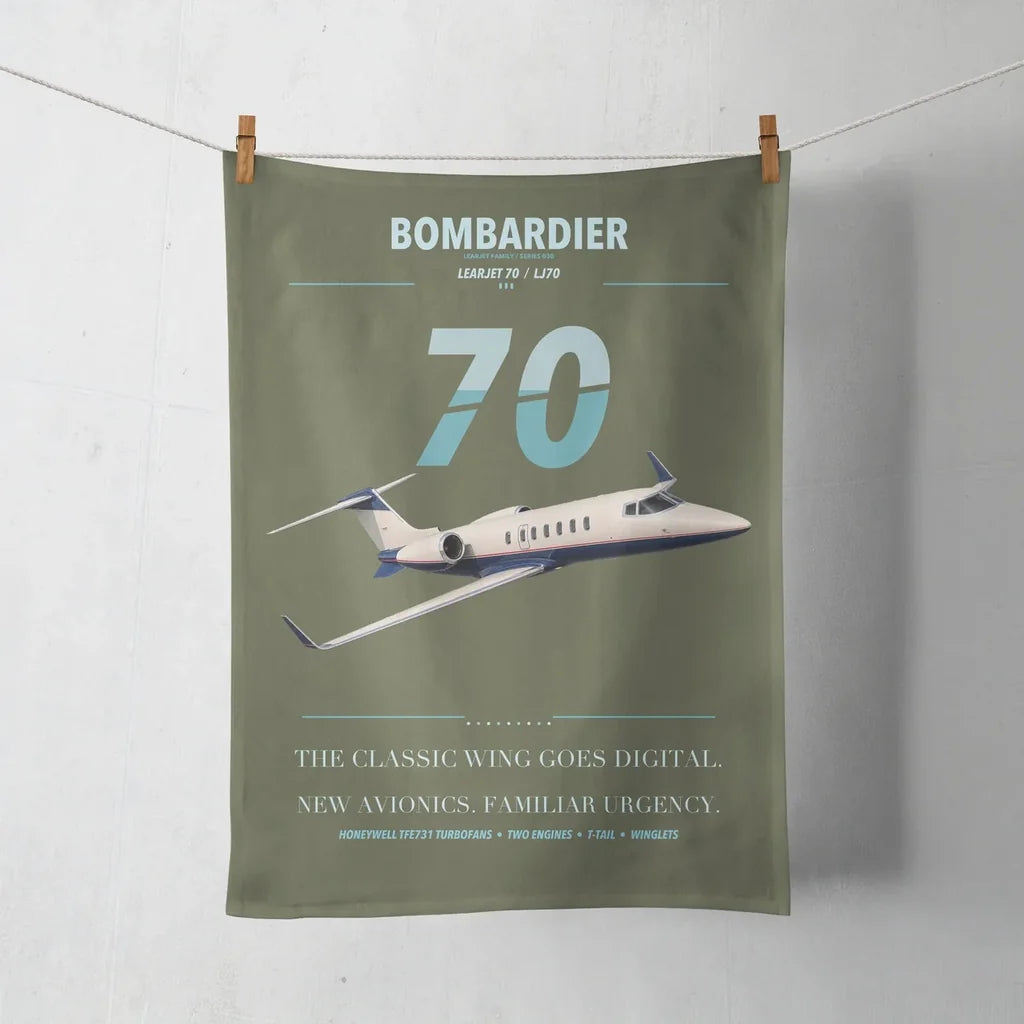 Bombardier Learjet 70 design on green army towel