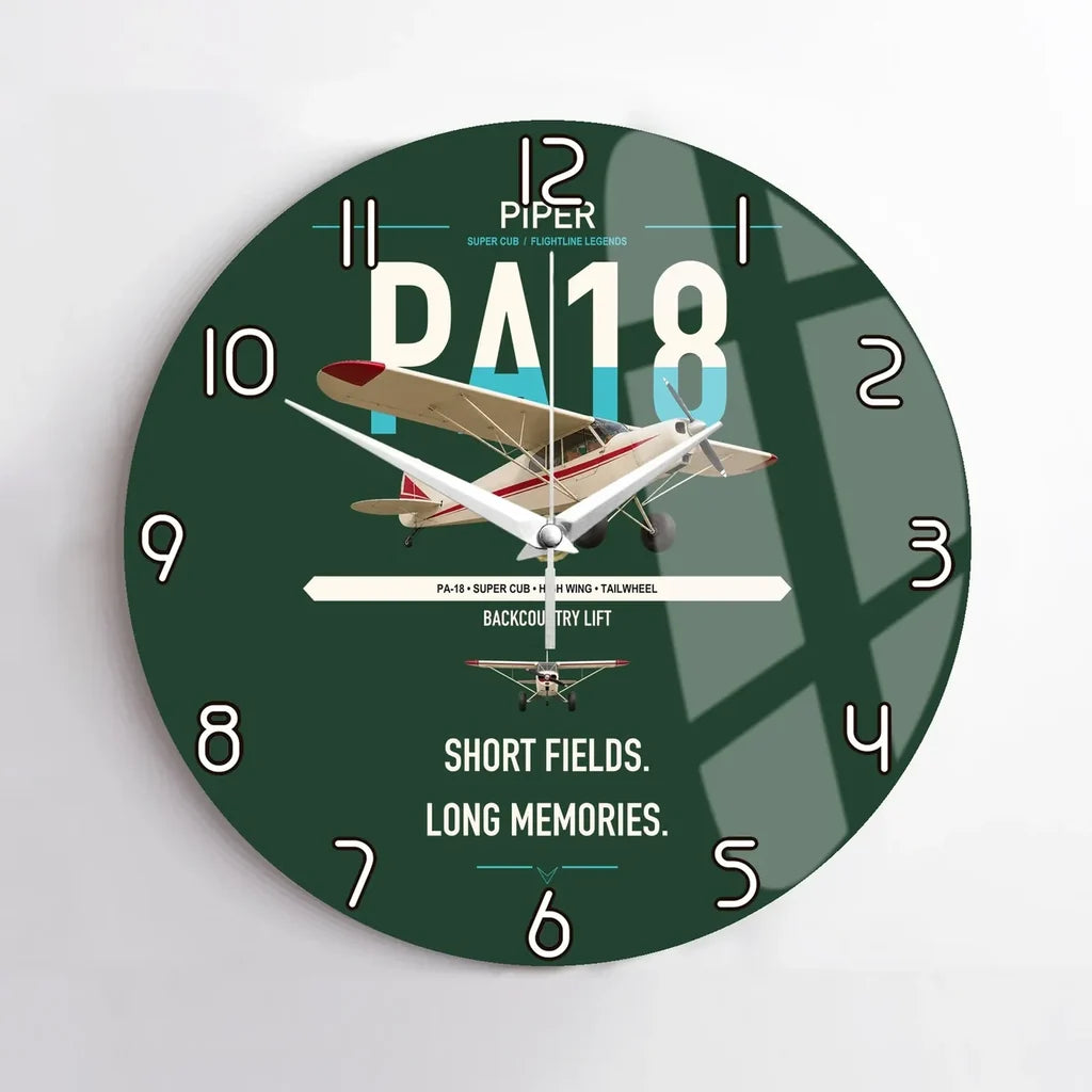 Piper PA-18 Super Cub design on dark green no frame wall clock