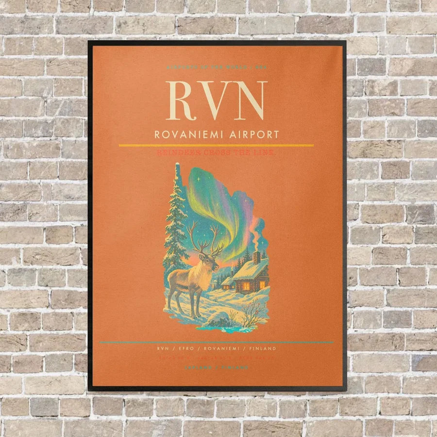 Rovaniemi Airport RVN vertical canvas print - framed - orange background