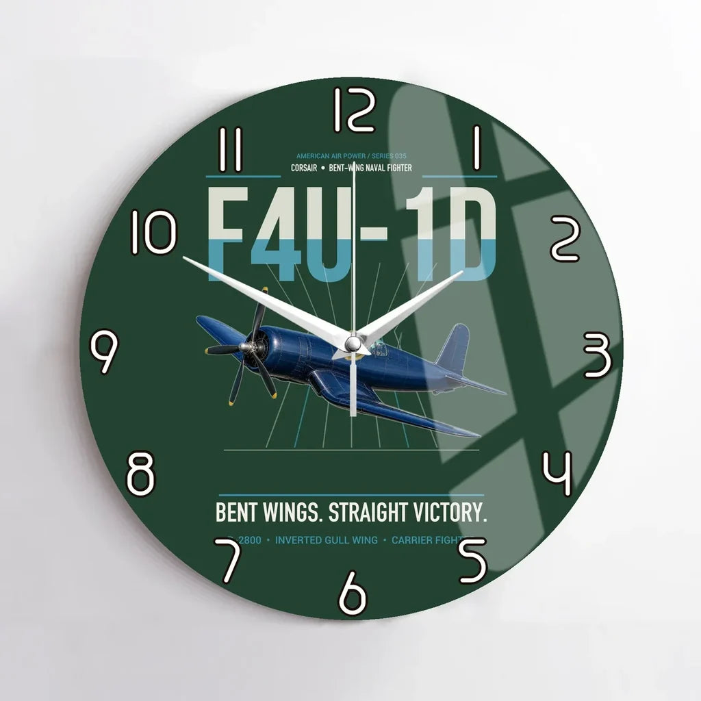 F4U-1D Corsair design on dark green no frame wall clock