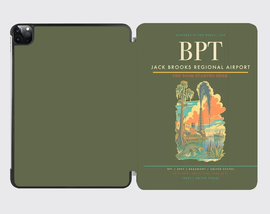 Jack Brooks Regional Airport (BPT) design on green army ipad tablet case